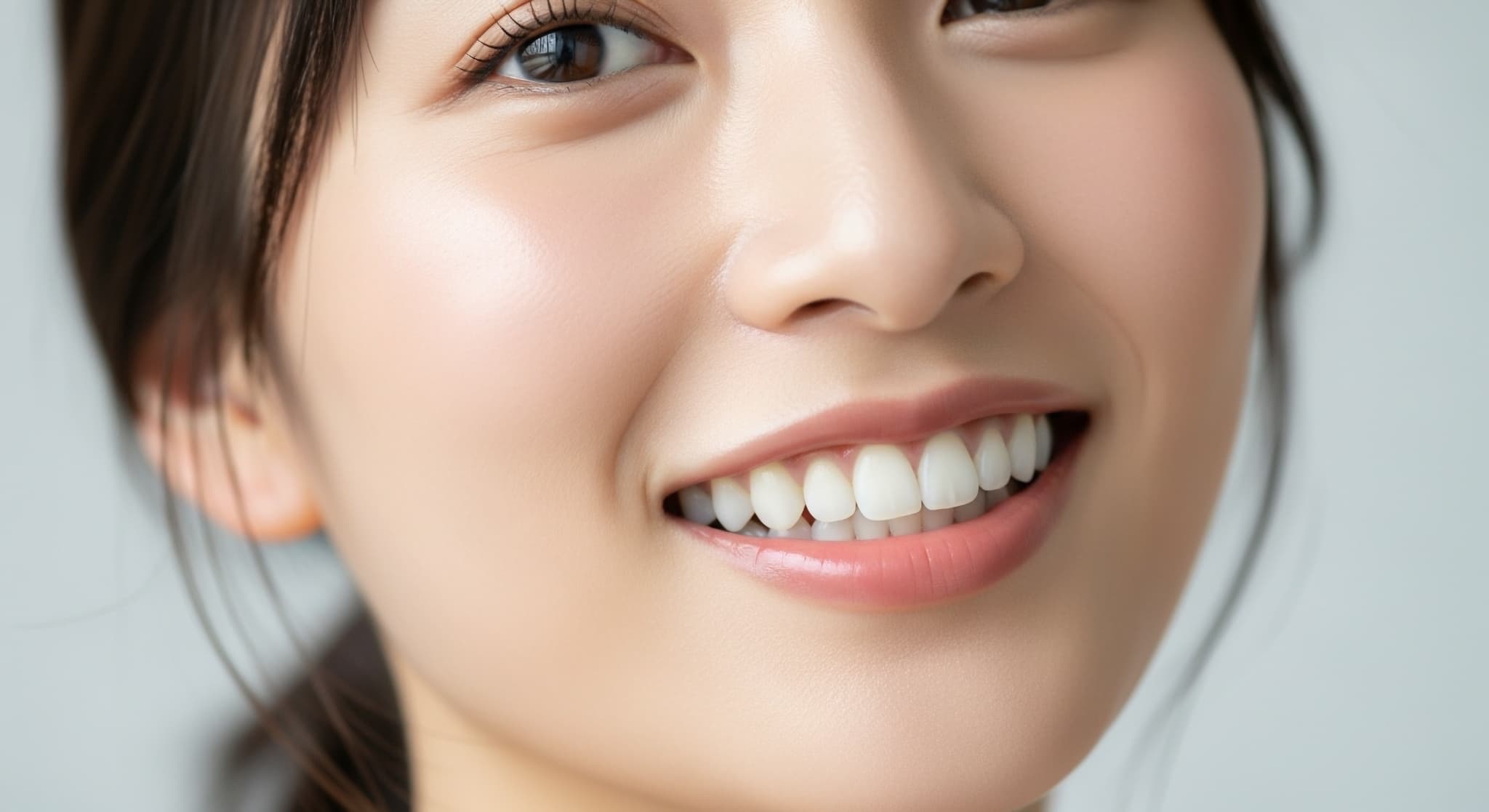 白い歯を見せてほほ笑む女性